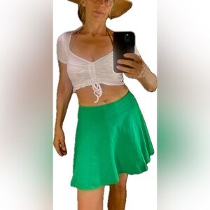 Zara Womens Skirt Ruffled Green Sz S Linen Blend Never Worn